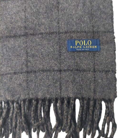 POLO Ralph Lauren Black Gray Reversible Window Pane Scarf Embroidered Polo Logo - Picture 4 of 5